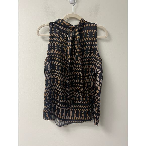 Go Silk Black and Brown Patterned Halter Tank Top Sz L - Picture 2 of 3